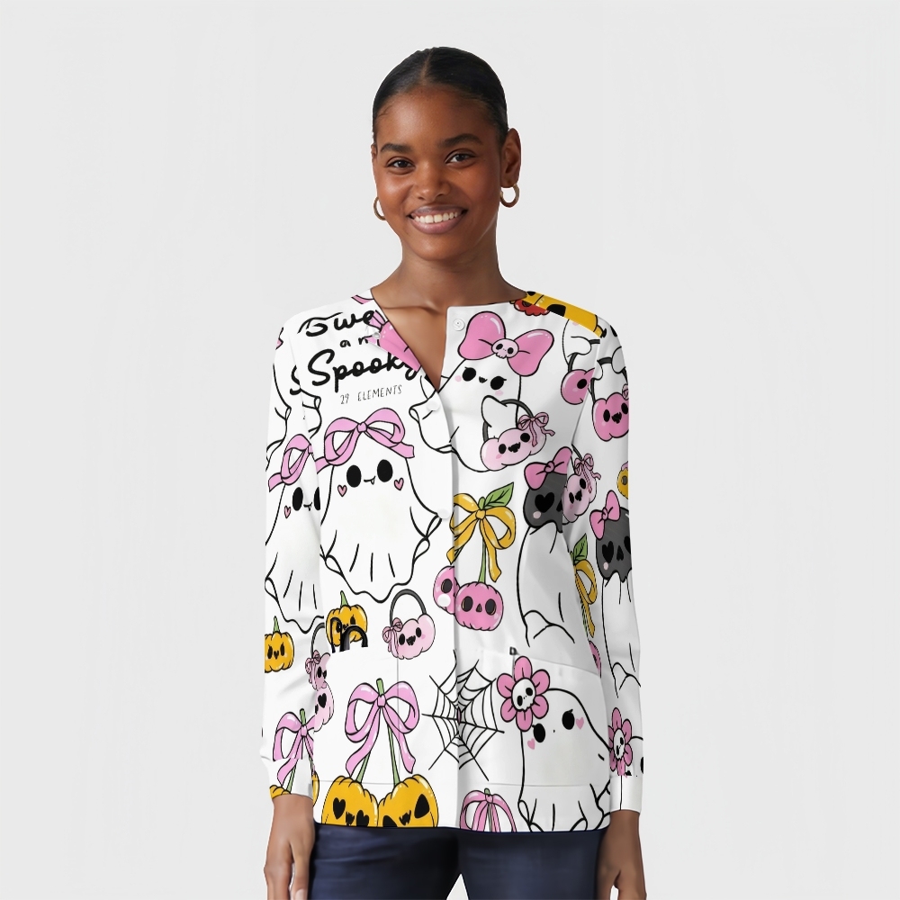 Women's Halloween Printed  Long Sleeve Jacket with Buttons SL93041