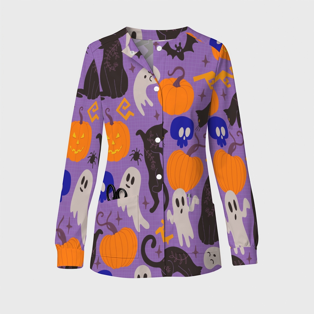 Women's Halloween Printed  Long Sleeve Jacket with Buttons SL93042