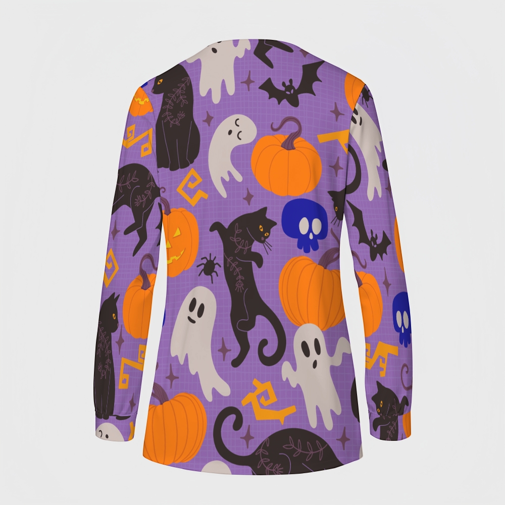 Women's Halloween Printed  Long Sleeve Jacket with Buttons SL93042