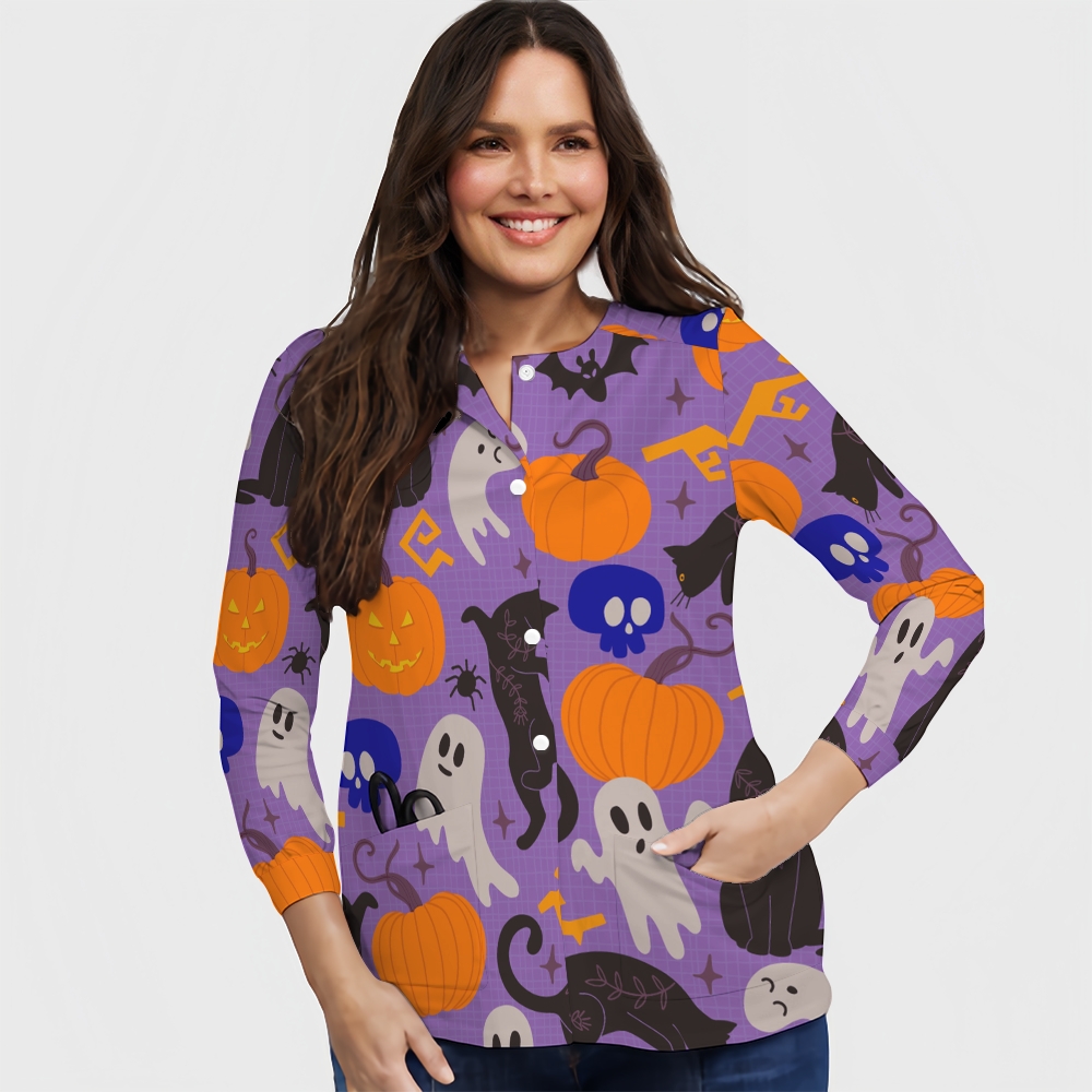 Women's Halloween Printed  Long Sleeve Jacket with Buttons SL93042