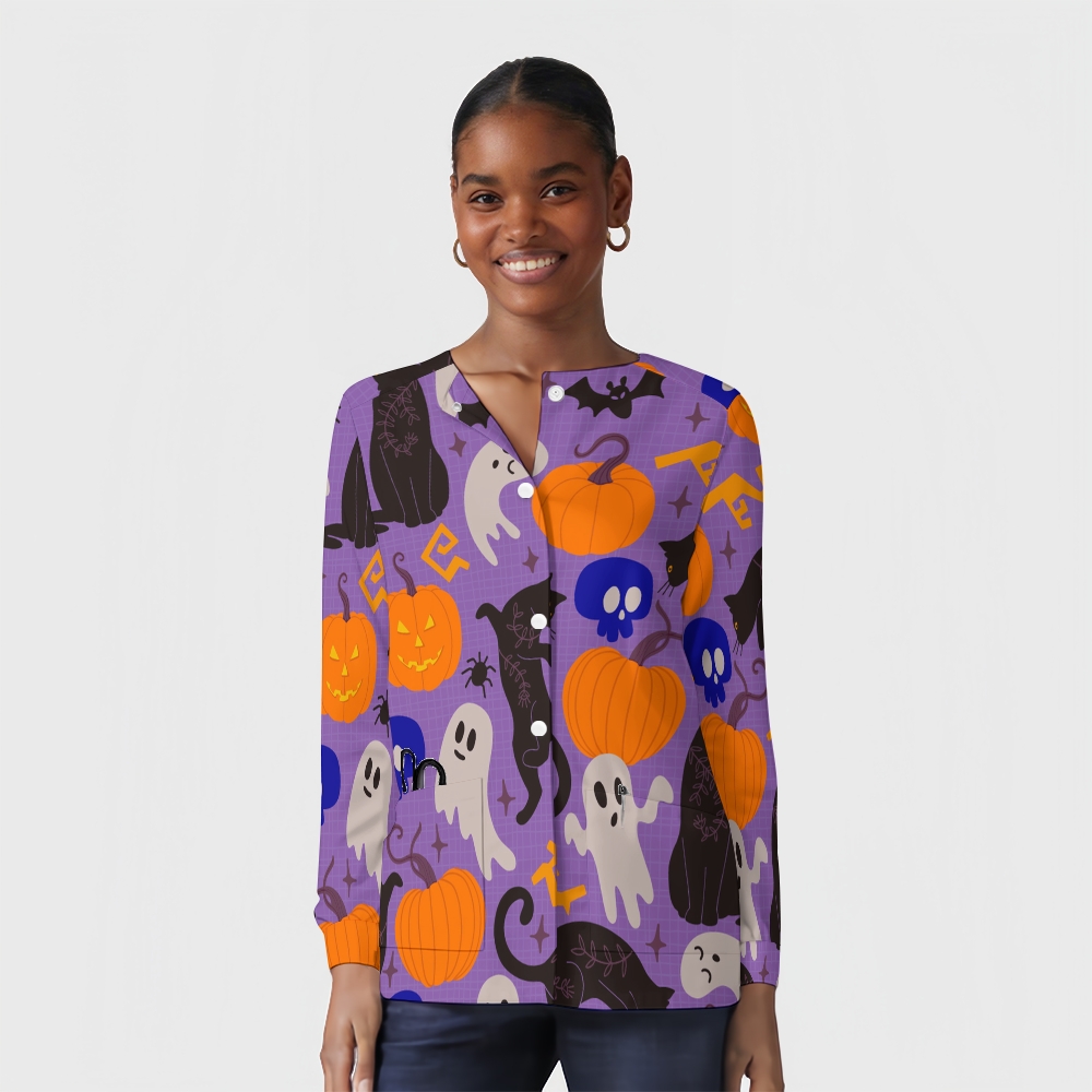 Women's Halloween Printed Long Sleeve Jacket with Buttons SL93042
