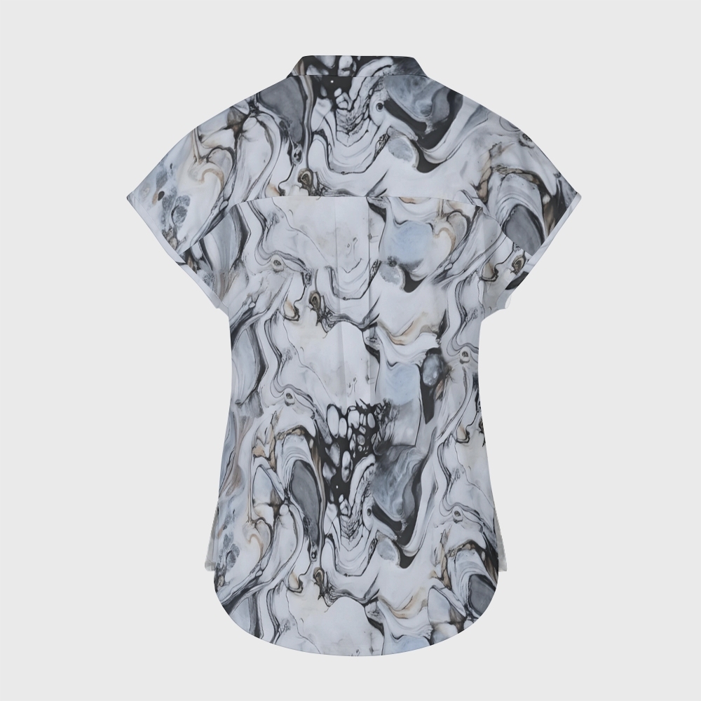 Women's Marble Print Stand Collar Scrub Top