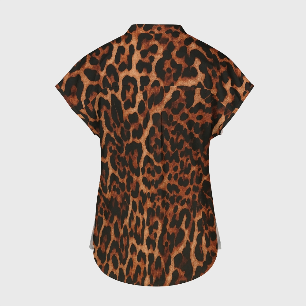 Women's Leopard Print Stand Collar Scrub Top