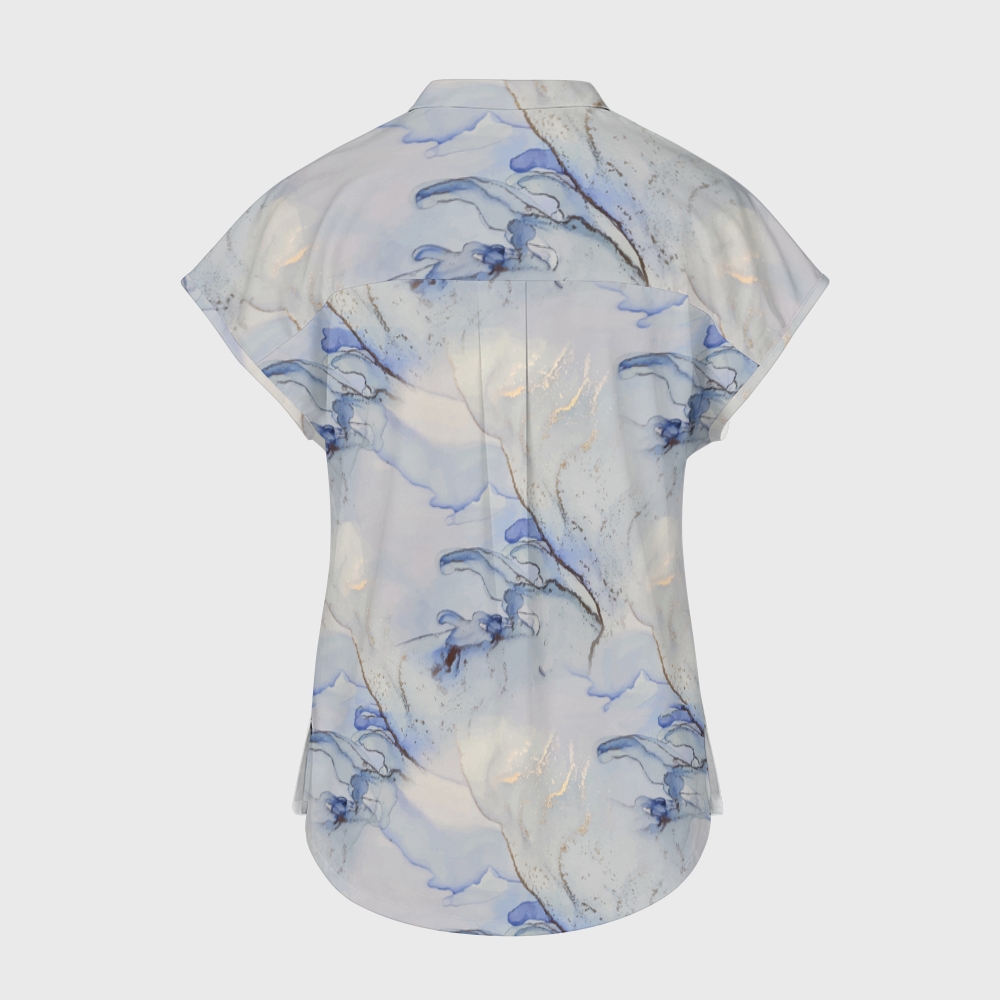 Women's Stand Collar Marble Print Scrub Top