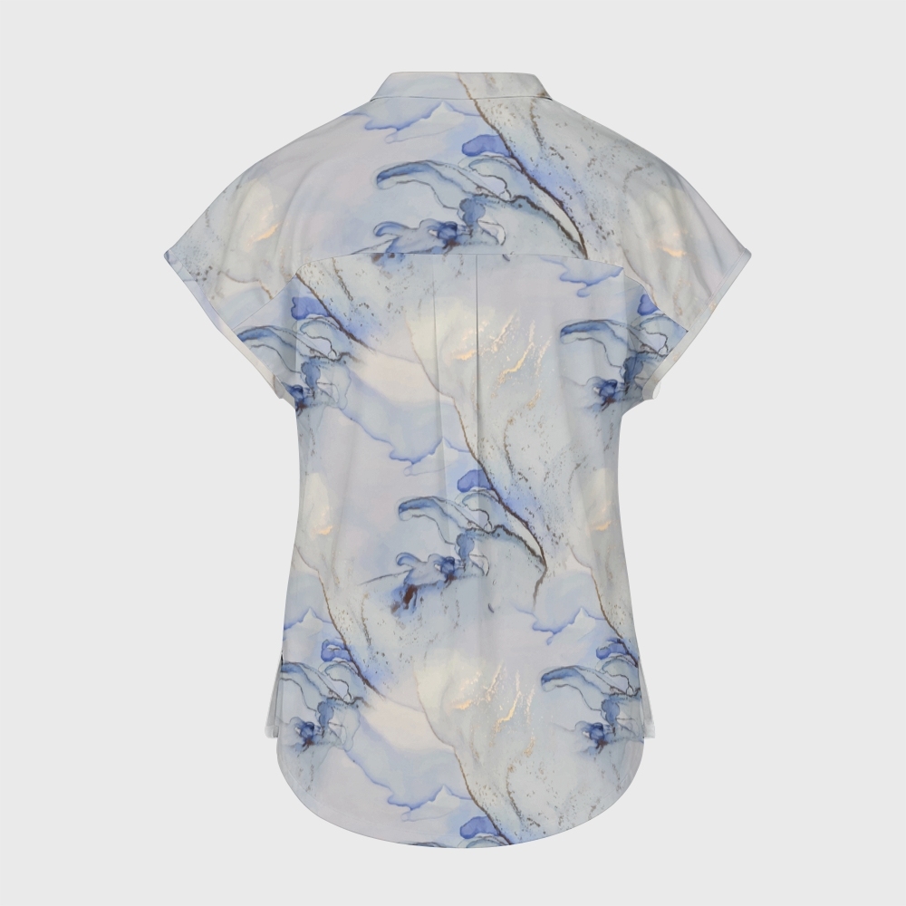 Women's Stand Collar Marble Print Scrub Top