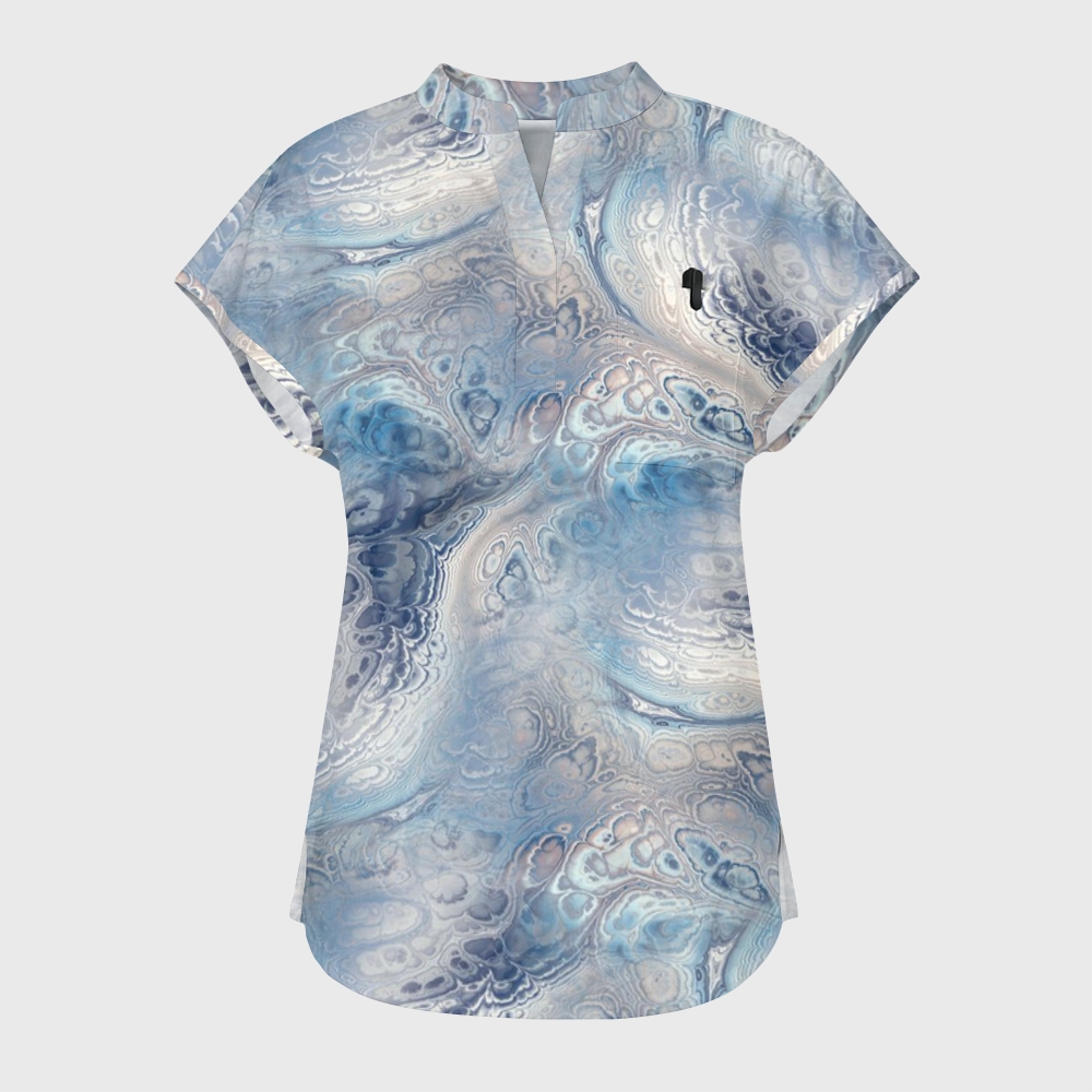 Women's Stand Collar Tie Dye Print Scrub Top