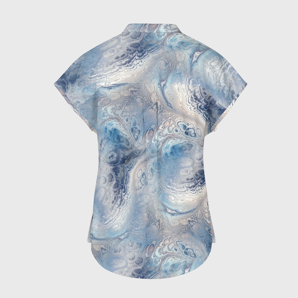 Women's Stand Collar Tie Dye Print Scrub Top