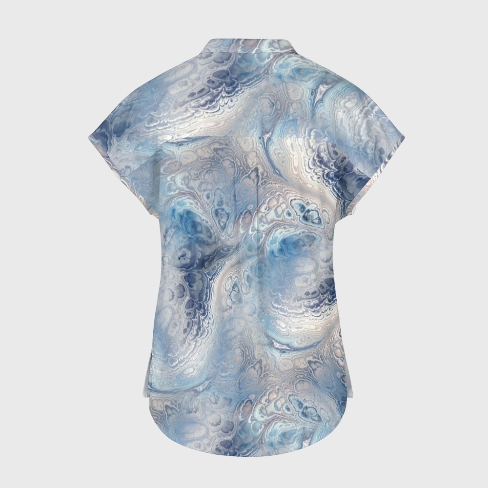 Women's Stand Collar Tie Dye Print Scrub Top