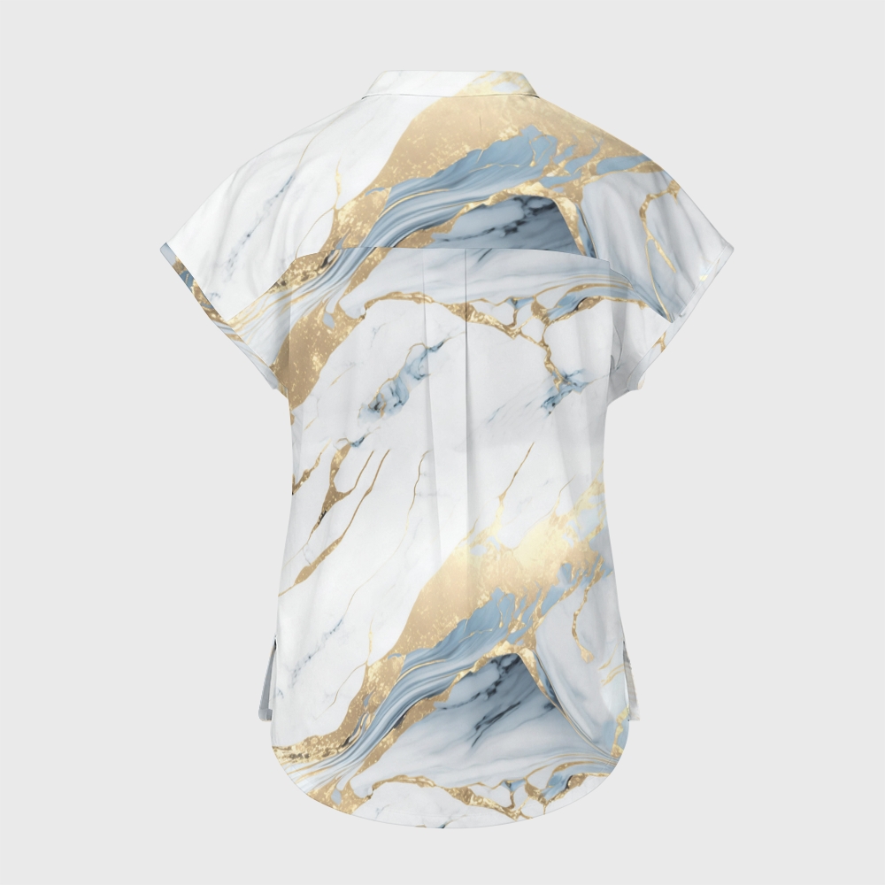Women's Light Gold Marble Stand Collar Scrub Top