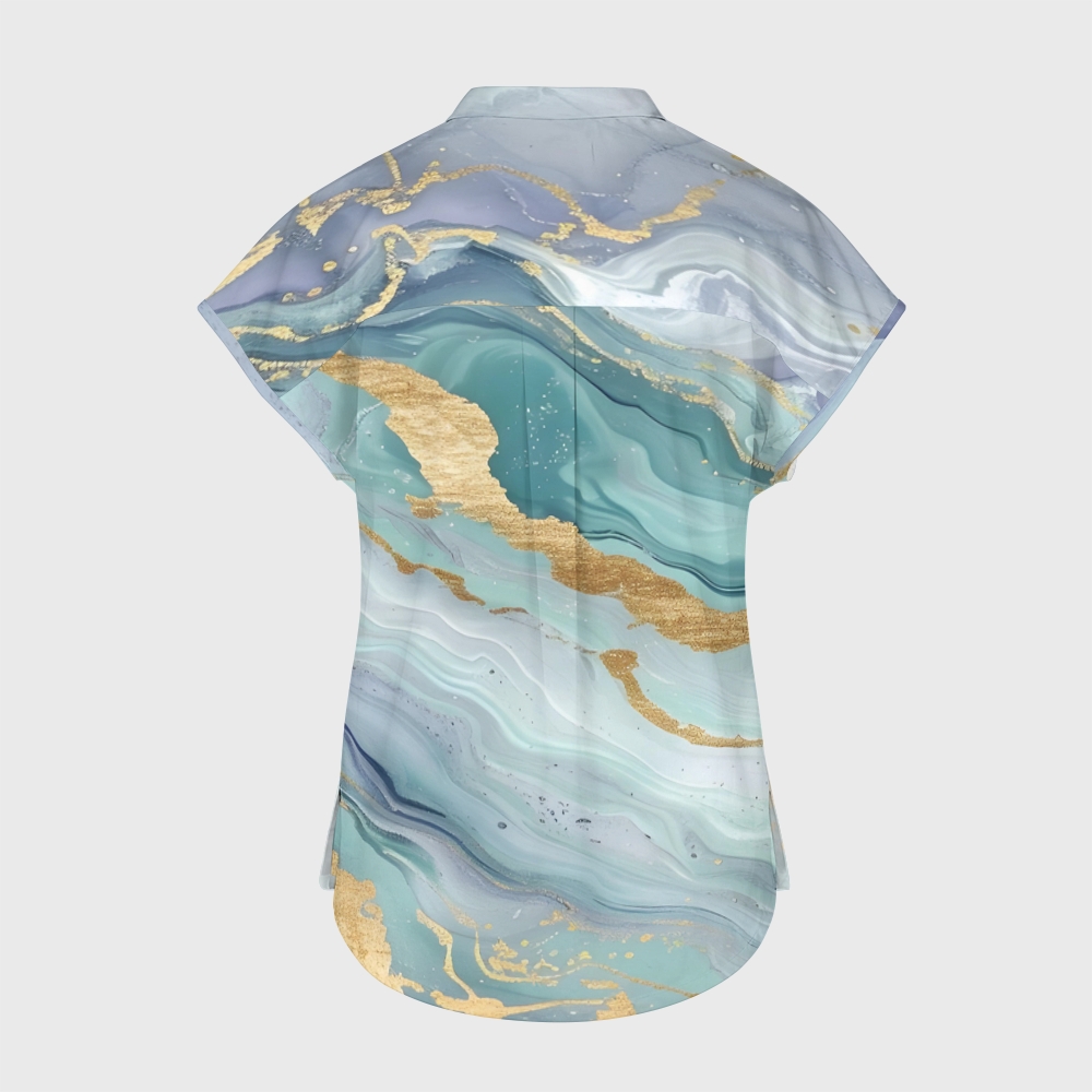 Women's Gold Marble Stand Collar Scrub Top