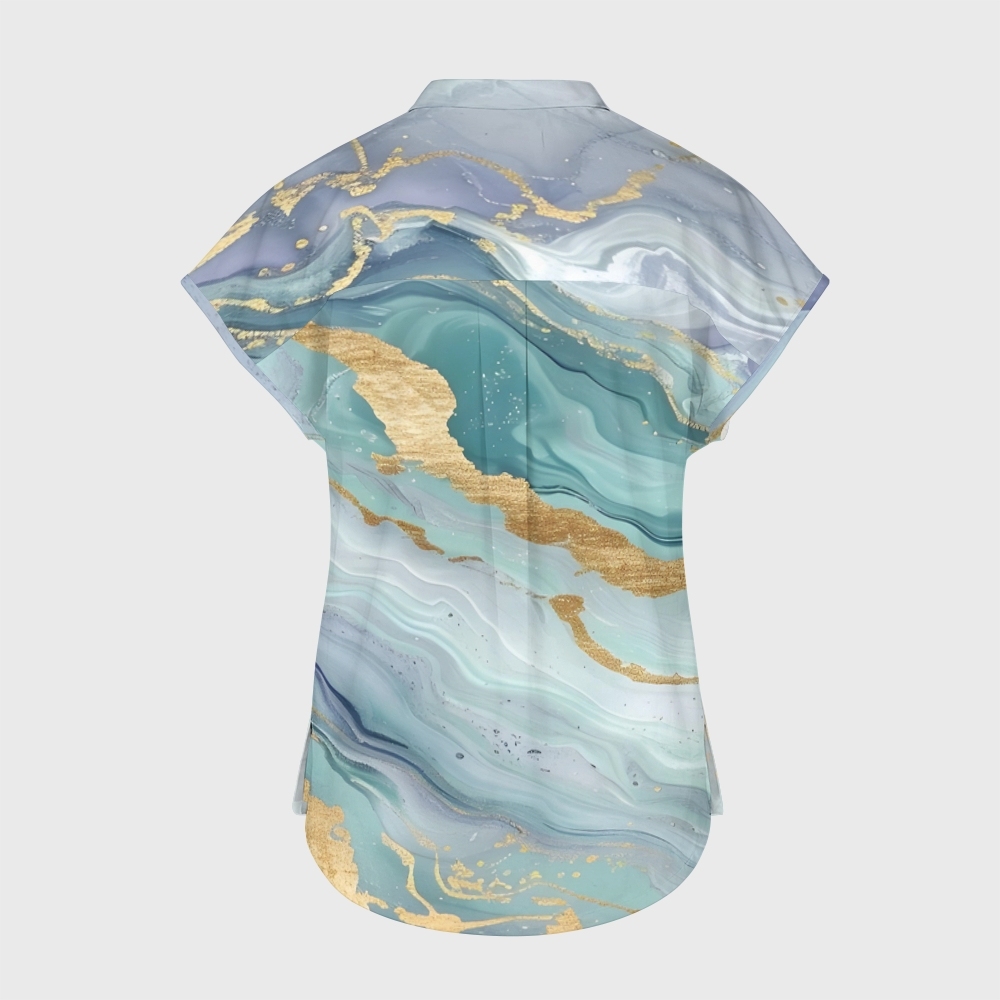 Women's Gold Marble Stand Collar Scrub Top
