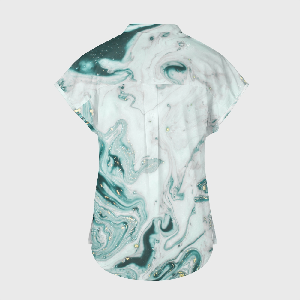 Women's Indigo Marble Stand Collar Scrub Top