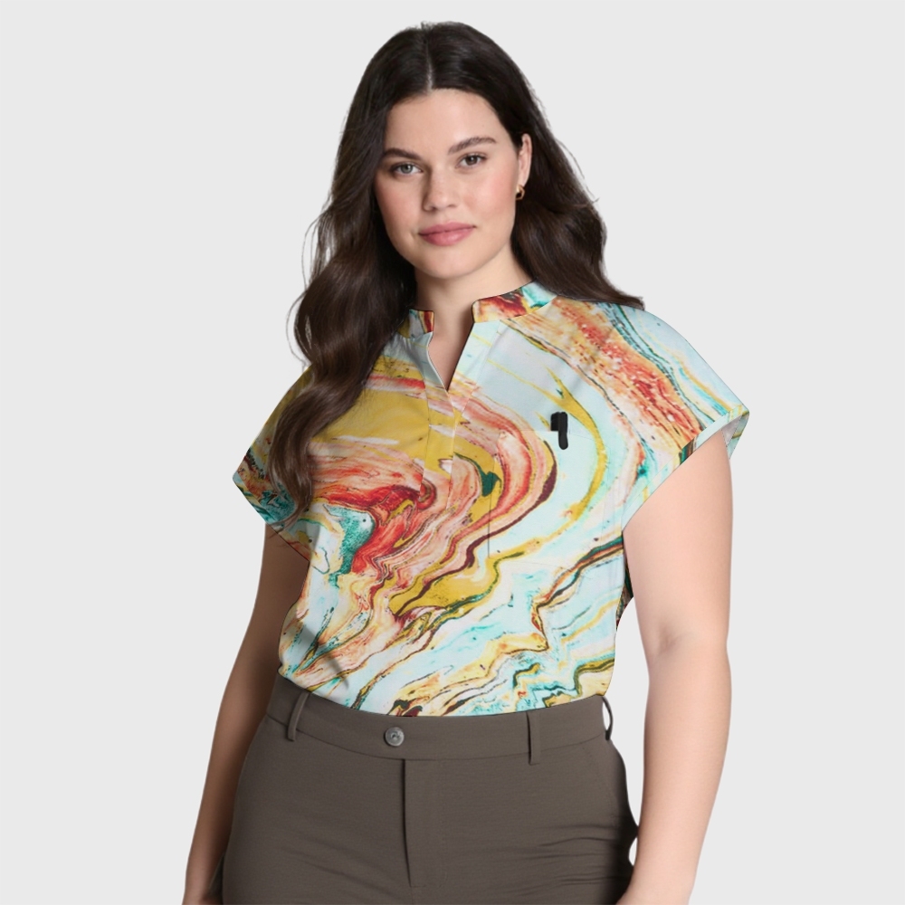 Women's Golden Brilliance Stand Collar Scrub Top