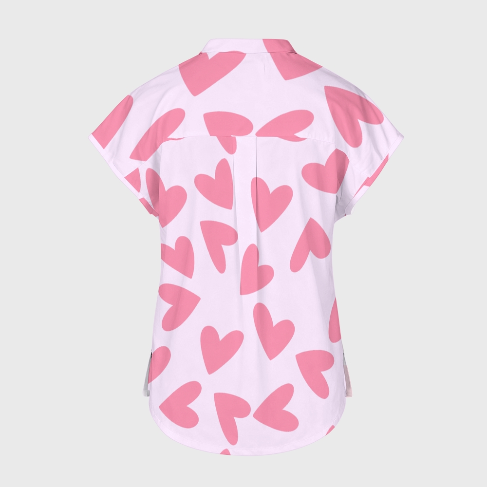 Women's Light Pink Heart Stand Collar Scrub Top