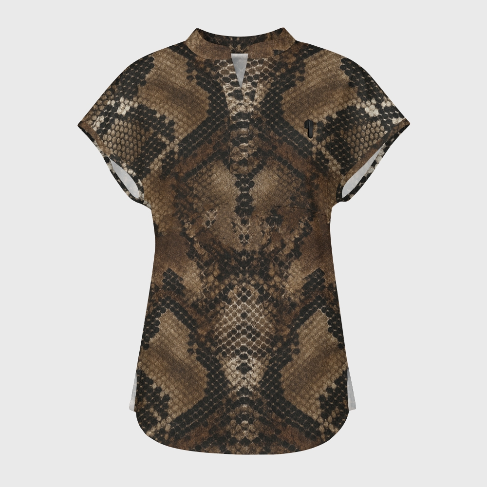 Snake Hand Scrub Women's Snake Pattern Stand Collar Scrub Top – clarascrubs