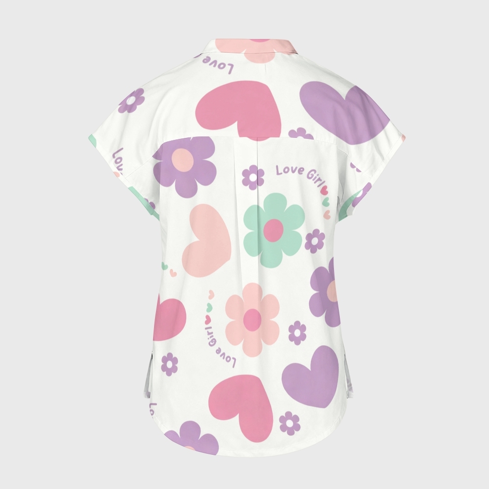 Women's Love Girls Stand Collar Scrub Top