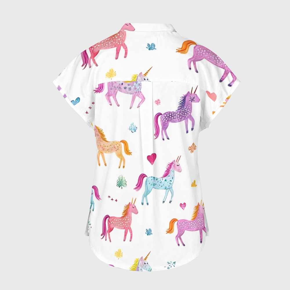 Women's Lucky Unicorn Stand Collar Scrub Top