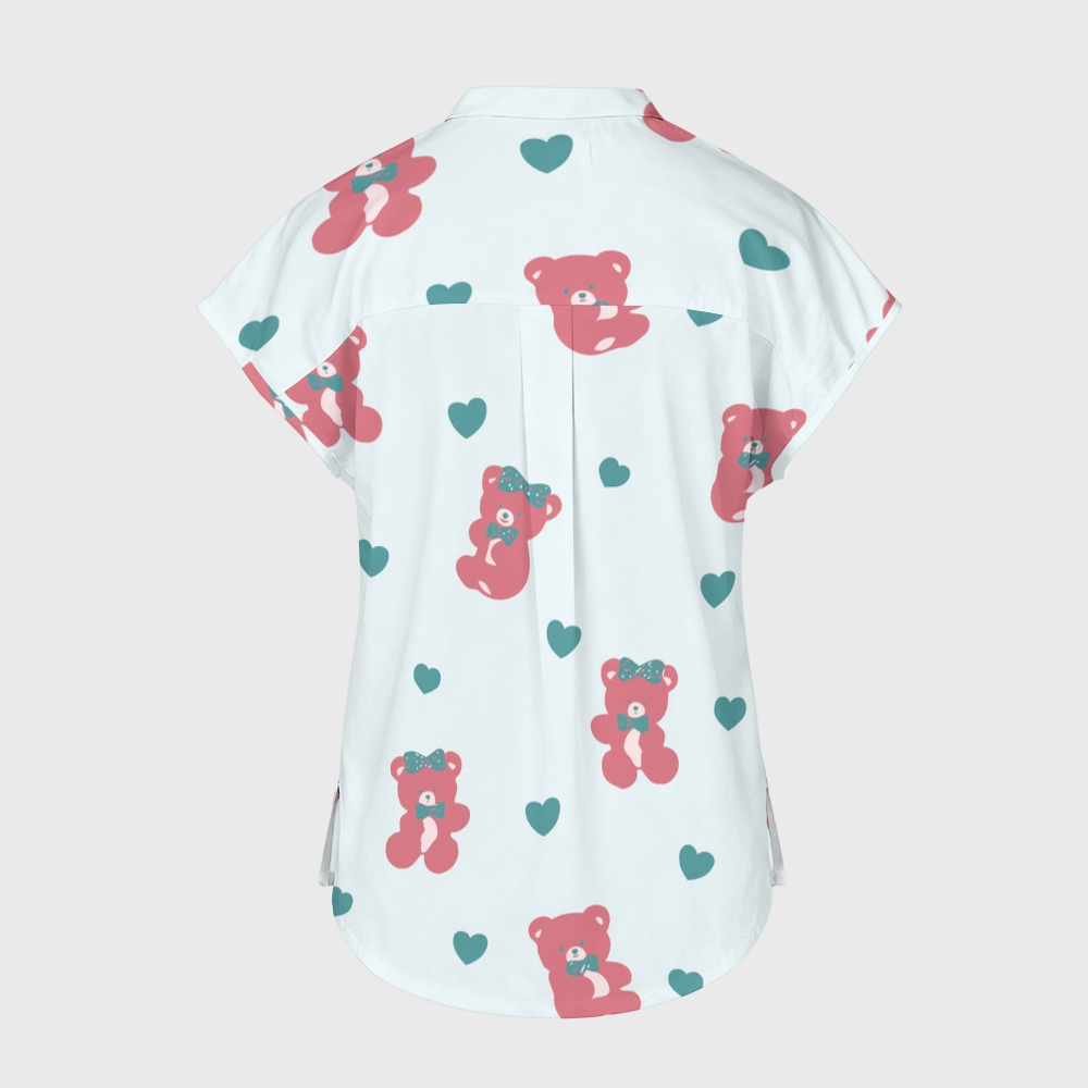 Women's Happy Bear Stand Collar Scrub Top
