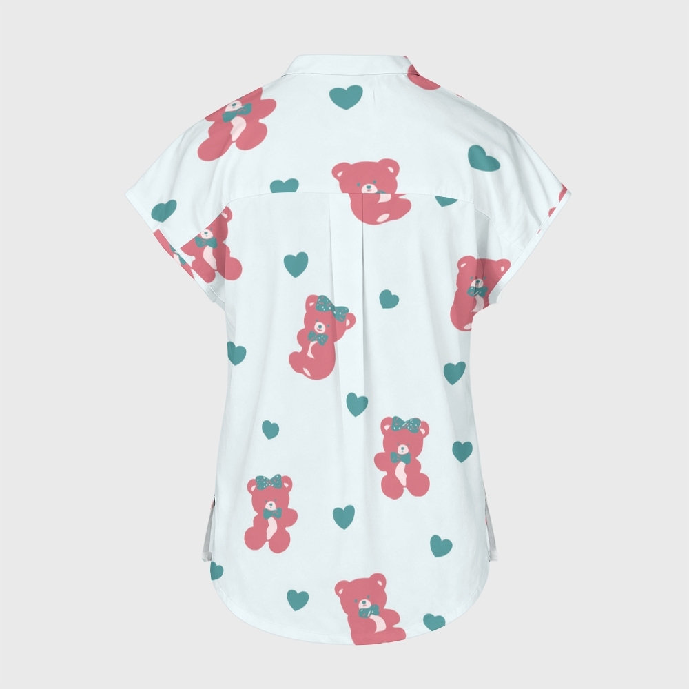 Women's Happy Bear Stand Collar Scrub Top