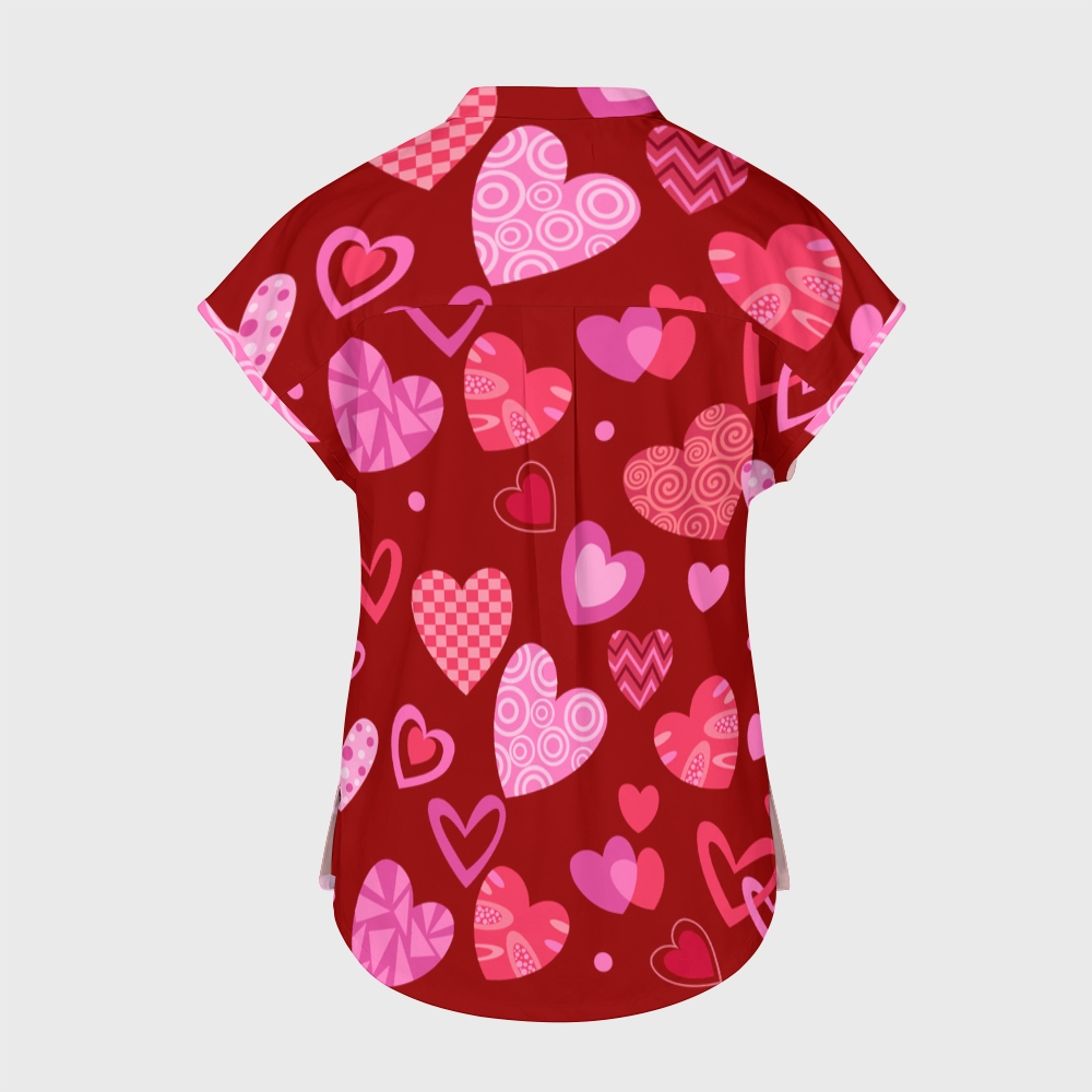 Women's Worm Heart Stand Collar Scrub Top