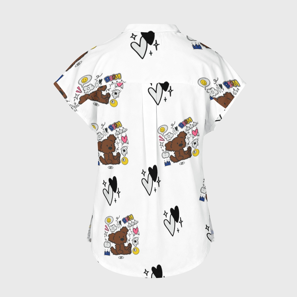 Women's Boom Bear Stand Collar Scrub Top