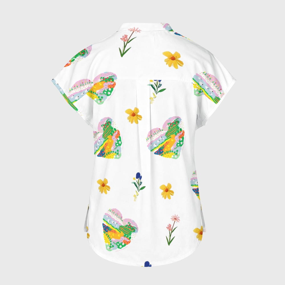 Women's Cute Heart Stand Collar Scrub Top