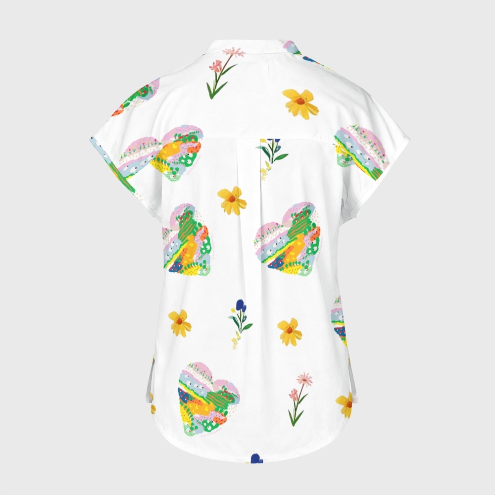 Women's Cute Heart Stand Collar Scrub Top