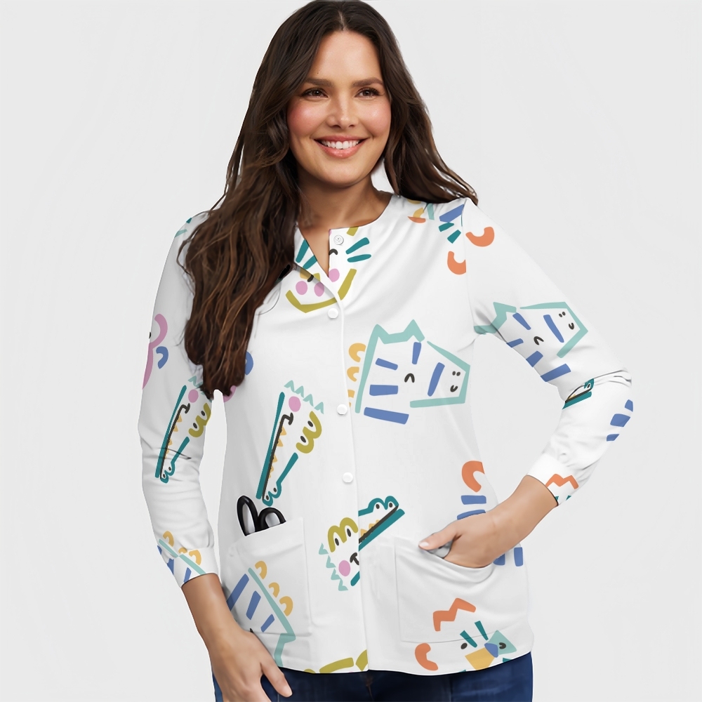 Women's Cartoon Series Printed Long Sleeve Jacket with Buttons SK10146