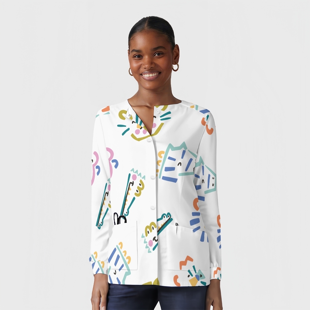 Women's Cartoon Series Printed  Long Sleeve Jacket with Buttons SK10146