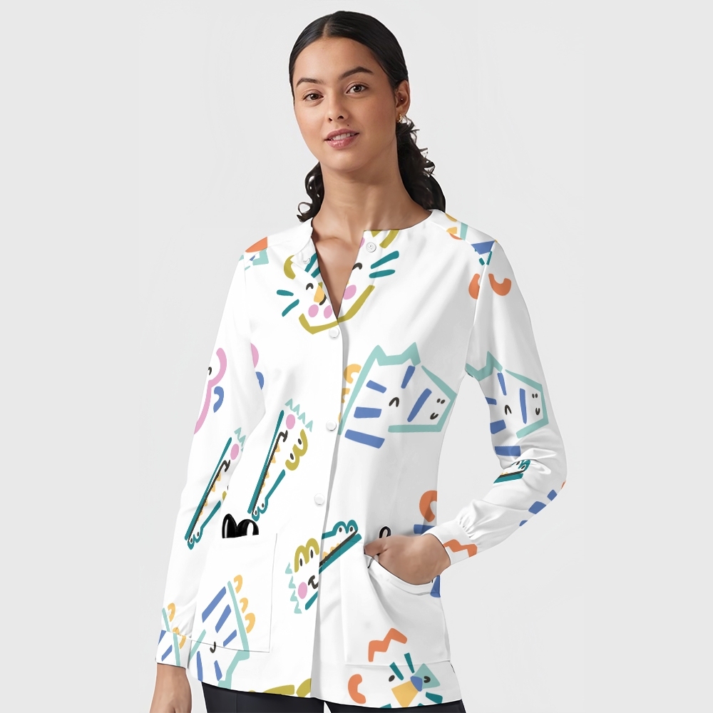 Women's Cartoon Series Printed  Long Sleeve Jacket with Buttons SK10146