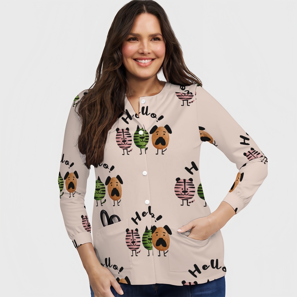 Women's Cartoon Series Printed  Long Sleeve Jacket with Buttons SK10144