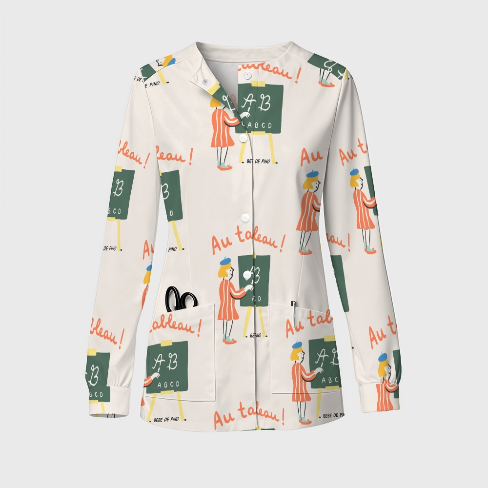 Women's Cartoon Series Printed  Long Sleeve Jacket with Buttons SK10143