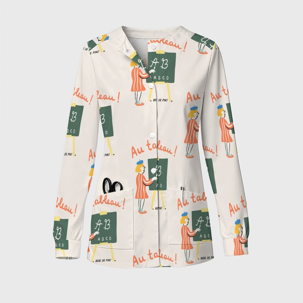 Women's Cartoon Series Printed  Long Sleeve Jacket with Buttons SK10143