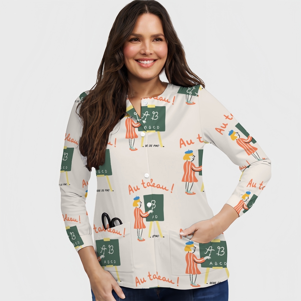 Women's Cartoon Series Printed  Long Sleeve Jacket with Buttons SK10143