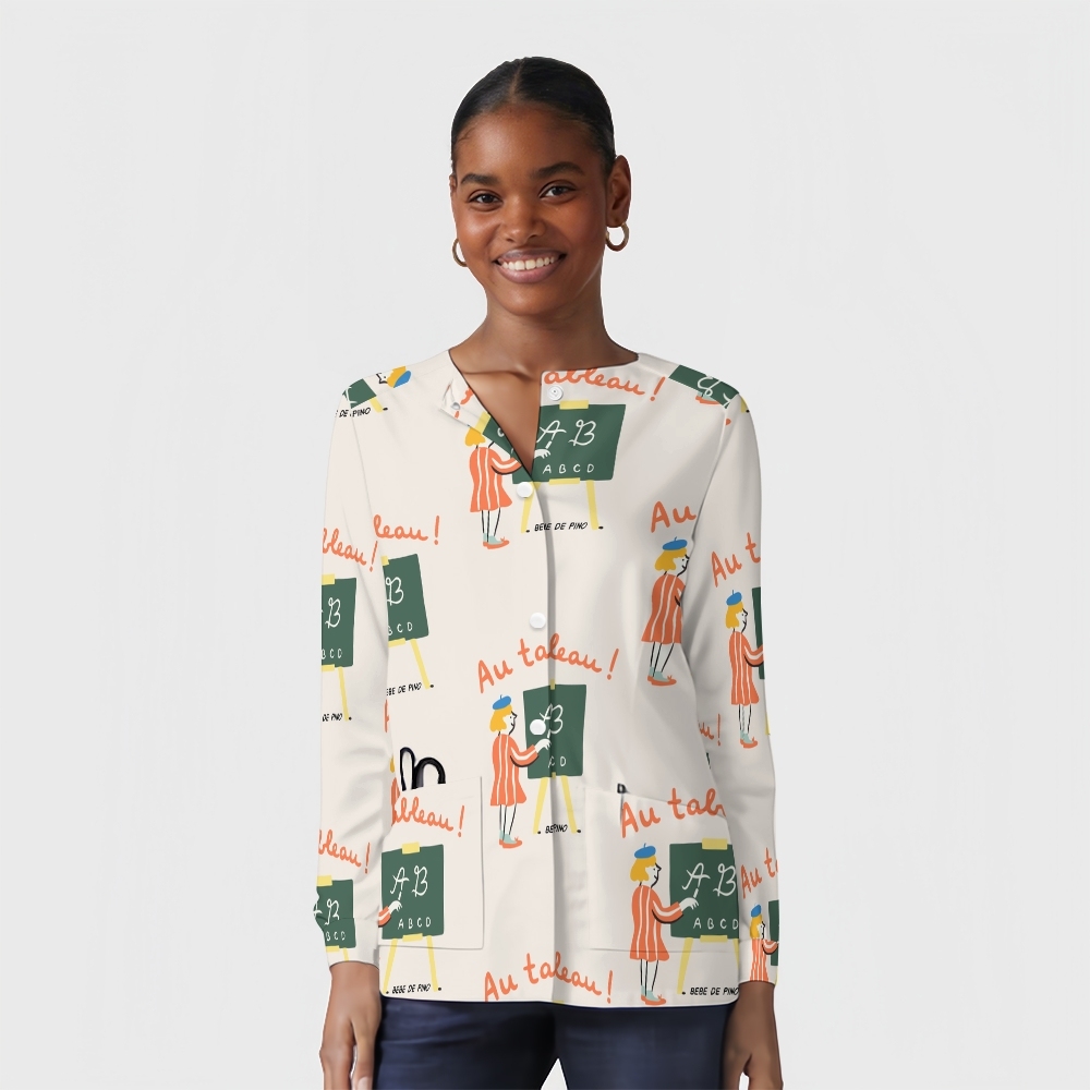 Women's Cartoon Series Printed  Long Sleeve Jacket with Buttons SK10143