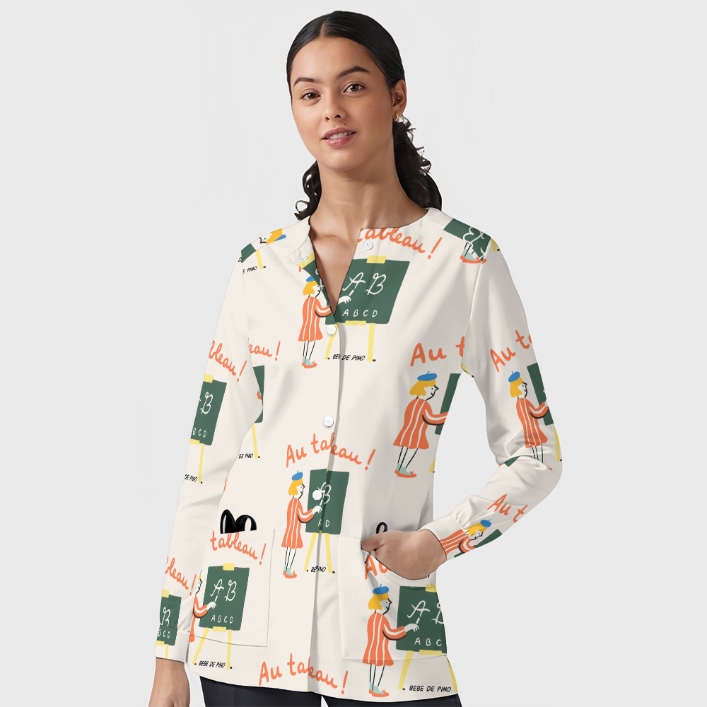 Women's Cartoon Series Printed Long Sleeve Jacket with Buttons SK10143