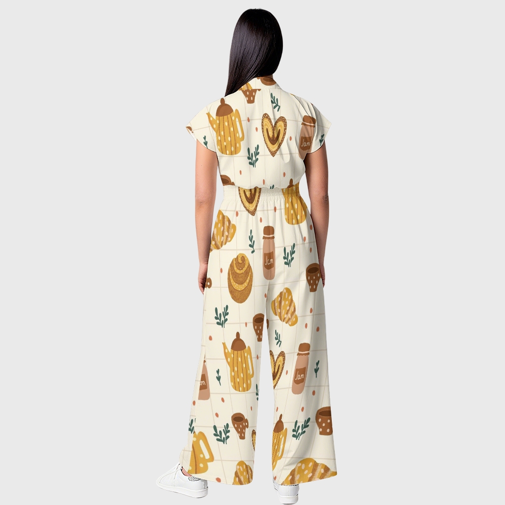 Women's Button-Up Thanksgiving Series Print Scrub Jumpsuit TJ101712