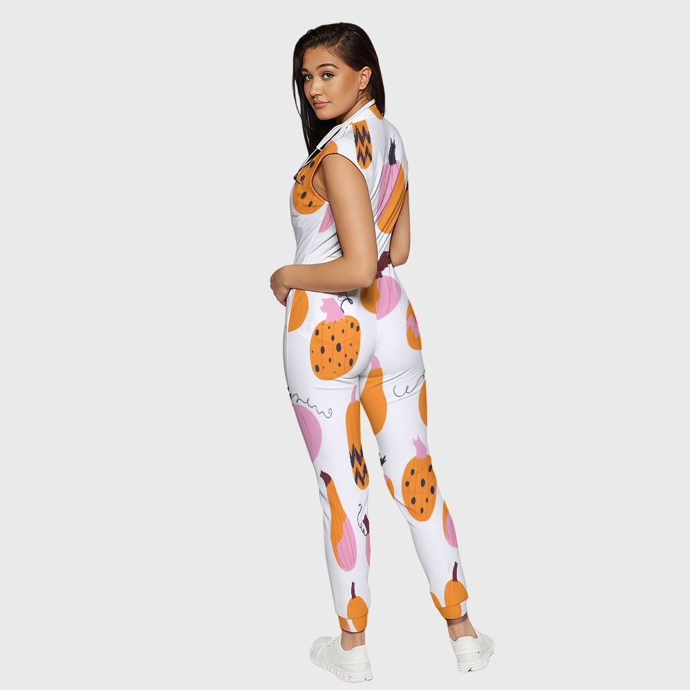 Women's Twelve Pockets Jogger Thanksgiving Series Printed Scrub Jumpsuit TJ10211