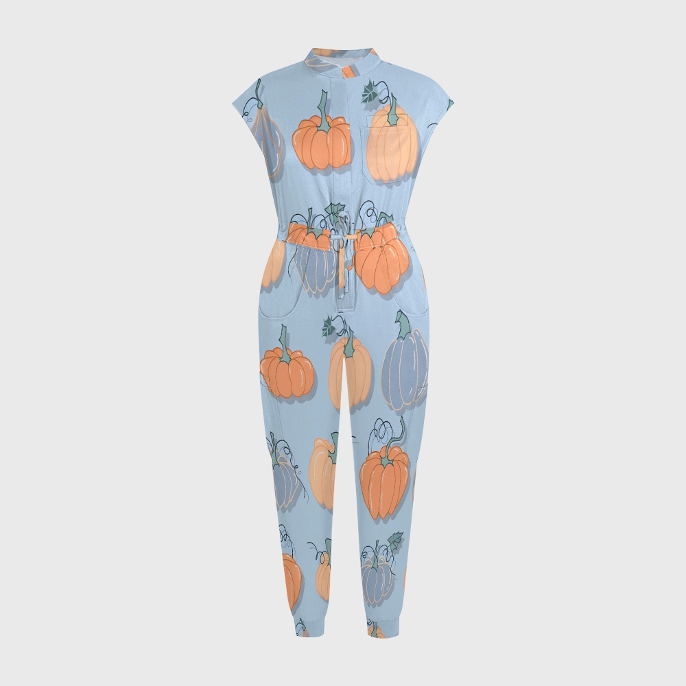 Women's Twelve Pockets Jogger Thanksgiving Series Printed Scrub Jumpsuit TJ10212