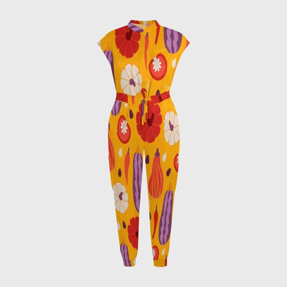 Women's Twelve Pockets Jogger Thanksgiving Series Printed Scrub Jumpsuit TJ10213