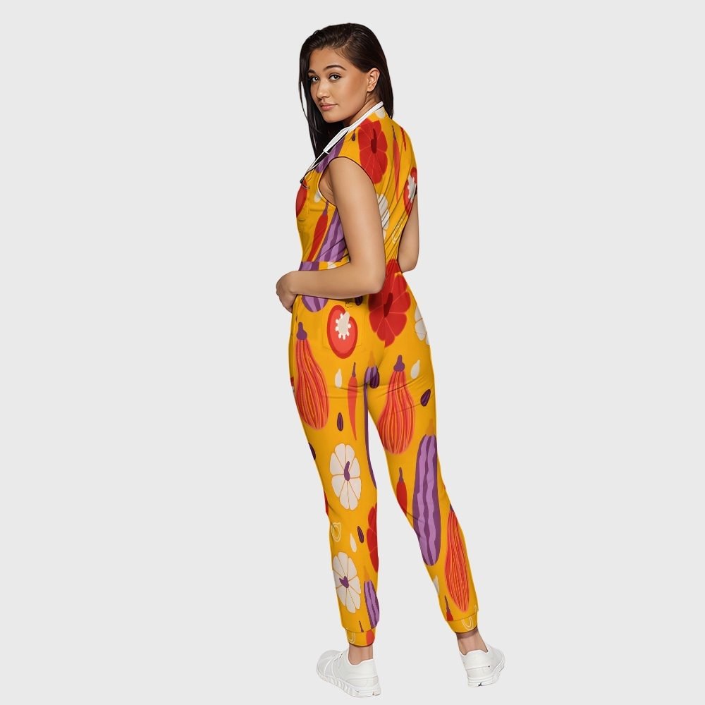 Women's Twelve Pockets Jogger Thanksgiving Series Printed Scrub Jumpsuit TJ10213