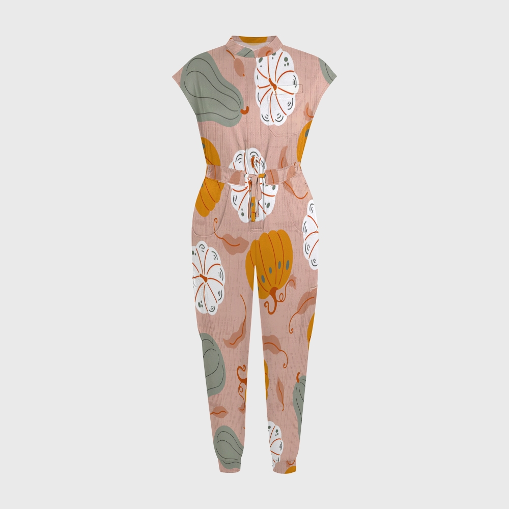 Women's Twelve Pockets Jogger Thanksgiving Series Printed Scrub Jumpsuit TJ10215