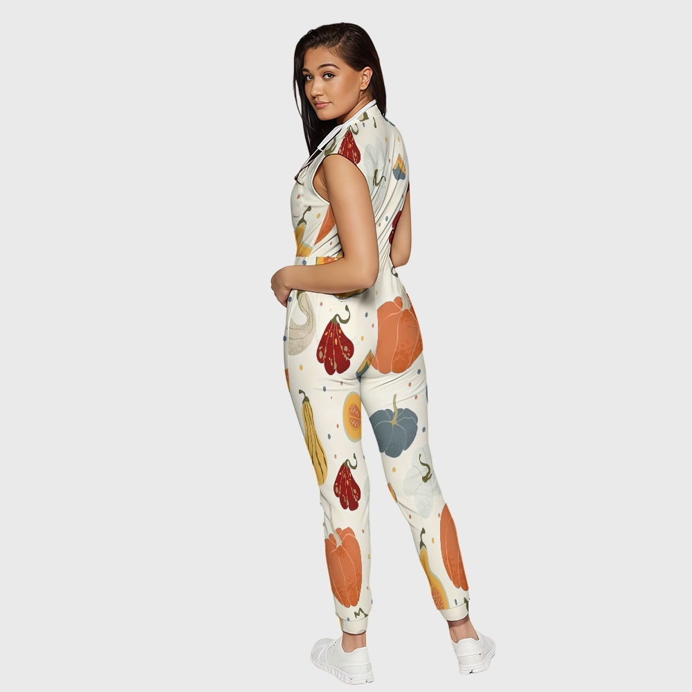 Women's Twelve Pockets Jogger Thanksgiving Series Printed Scrub Jumpsuit TJ10217