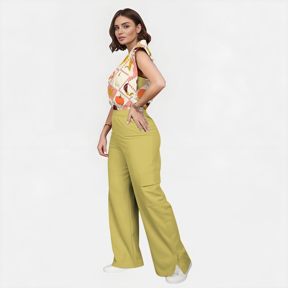 Women's Stand-Up Tie Zipper Thanksgiving Series Printed Scrub Set TS10232