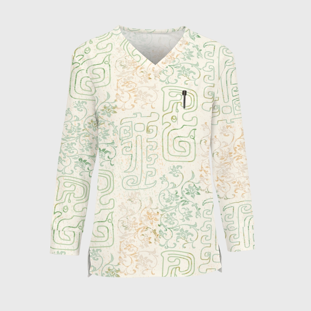 Women's Intangible Cultural Heritage Printed Long Sleeve Scrub Top  TC10241