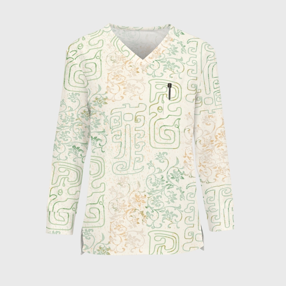 Women's Intangible Cultural Heritage Printed Long Sleeve Scrub Top  TC10241