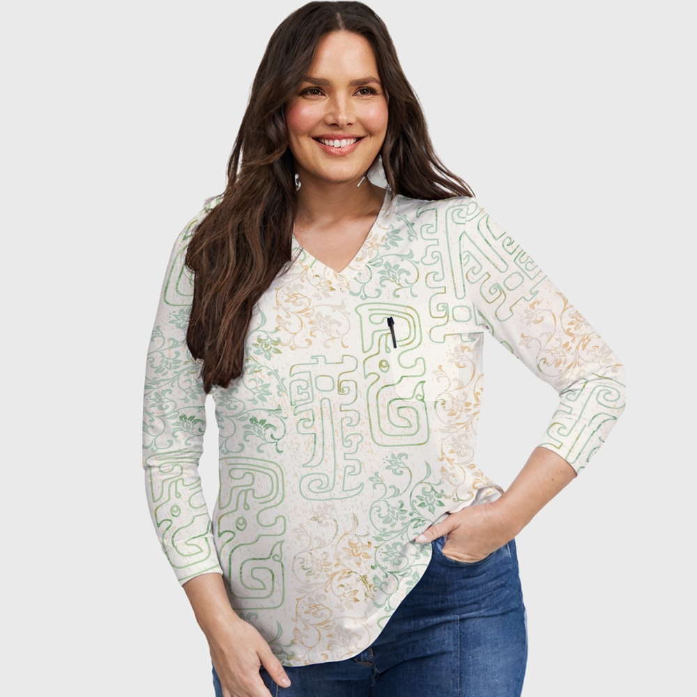 Women's Intangible Cultural Heritage Printed Long Sleeve Scrub Top  TC10241