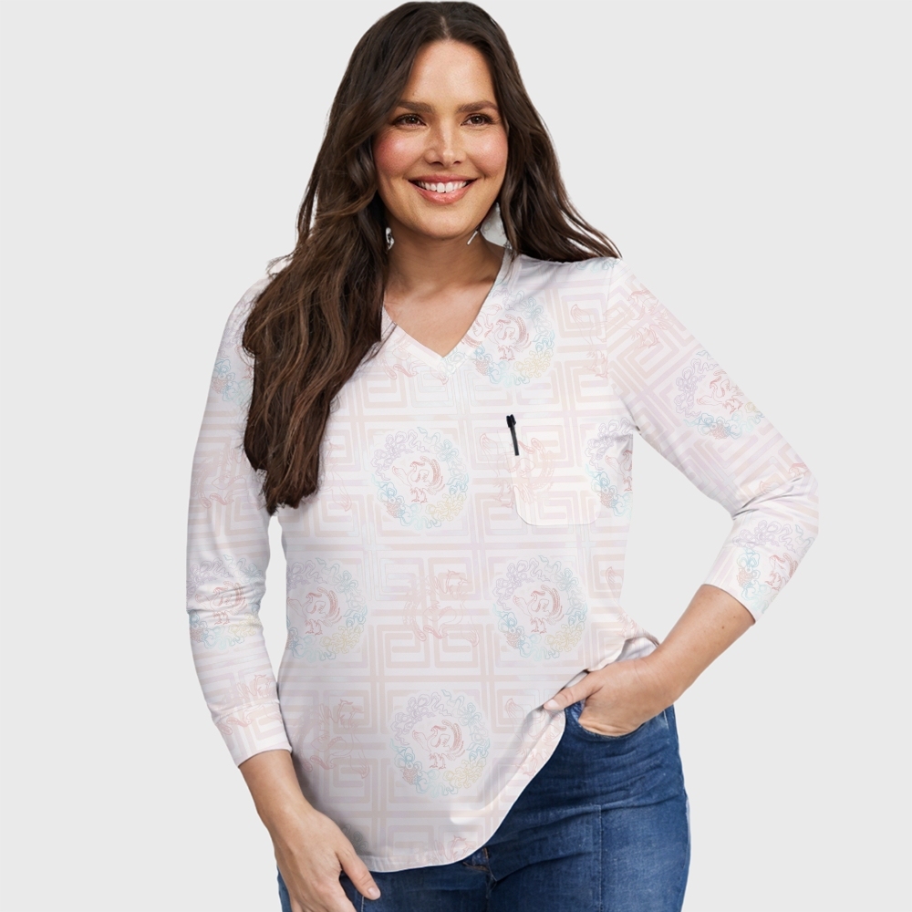 Women's Intangible Cultural Heritage Printed Long Sleeve Scrub Top  TC10242