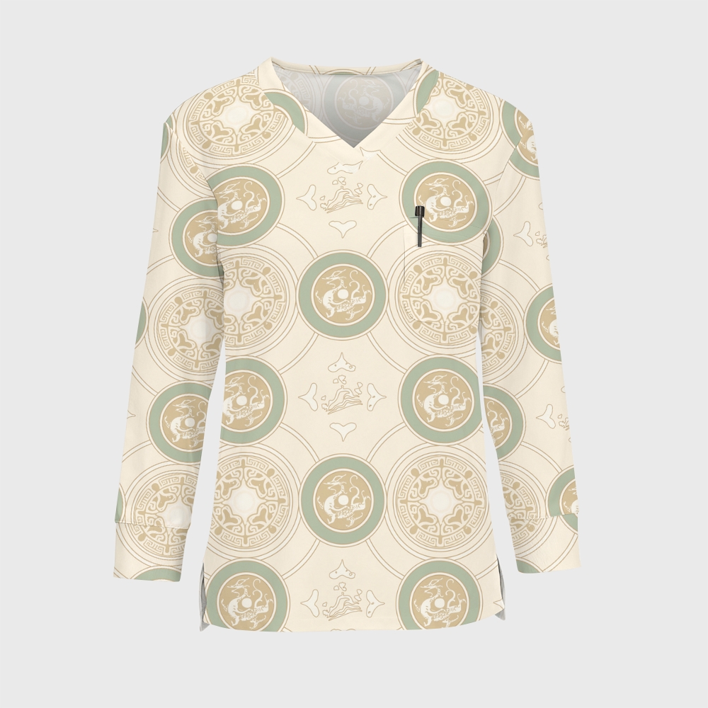Women's Intangible Cultural Heritage Printed Long Sleeve Scrub Top  TC10246