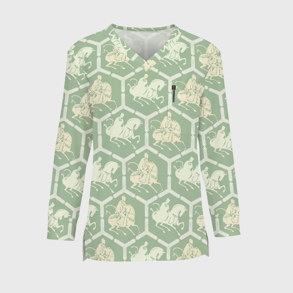 Women's Intangible Cultural Heritage Printed Long Sleeve Scrub Top  TC10247